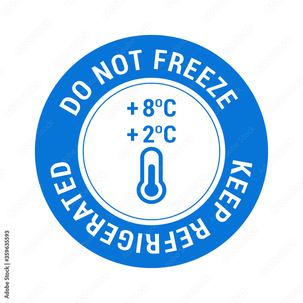 Keep refrigerated. Do not freeze. Food package label, storage instruction vector design Keep refrigerated. Do not freeze. Food package label, storage instruction vector design
