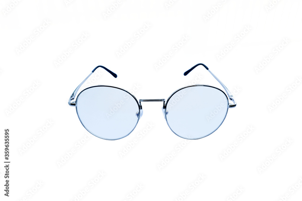 Glasses with clear blue ray protection From the computer and the smartphone isolated on white background Glasses with clear blue ray protection From the computer and the smartphone isolated on white background