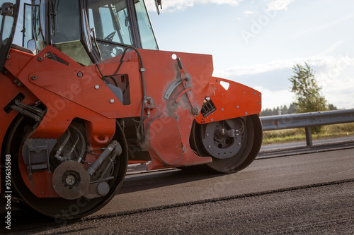 steam roller. road costruction machinery. photo