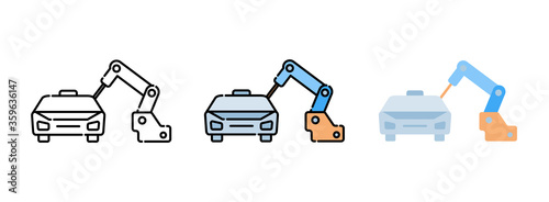 Welding robot and car icon set isolated on white background for web design