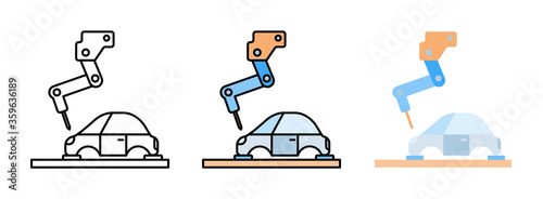Welding robot and car icon set isolated on white background for web design