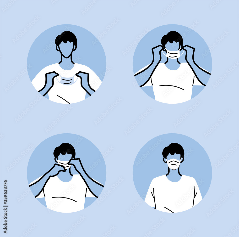 how to wear a mask correct, men presenting the correct method of ...