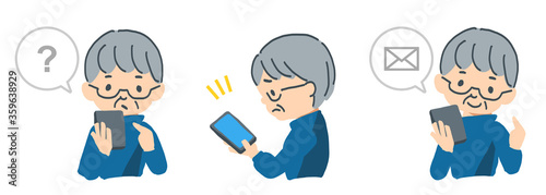 スマートフォンを操作するお年寄りのベクターイラスト