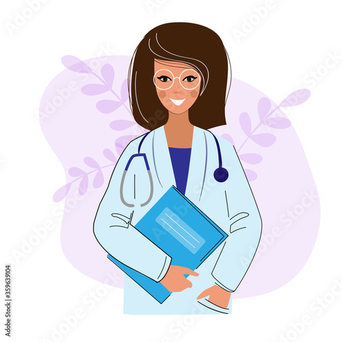 Young girl doctor on a white background isolated. Healthcare. Online doctor