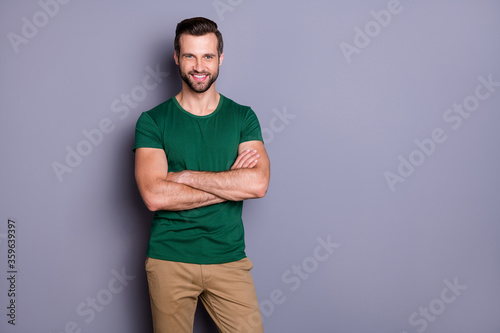 Photography Photo of attractive guy business man macho appearance neat hairdo bristle smilin