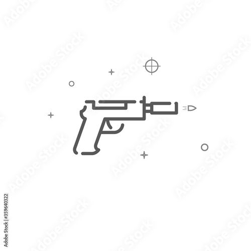 Silenced pistol simple vector line icon. Symbol, pictogram, sign. Light background. Editable stroke
