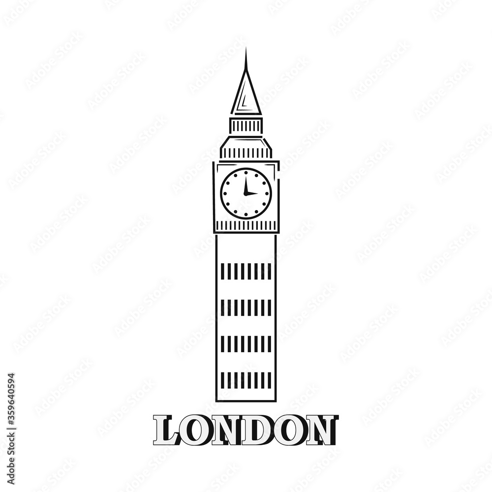 Big ben isolaten on white. Outline icon. Hand drawing line art. Sketch vector stock illustration. EPS 10