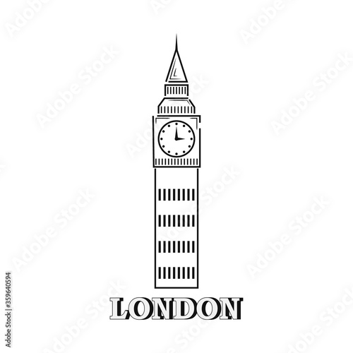Big ben isolaten on white. Outline icon. Hand drawing line art. Sketch vector stock illustration. EPS 10