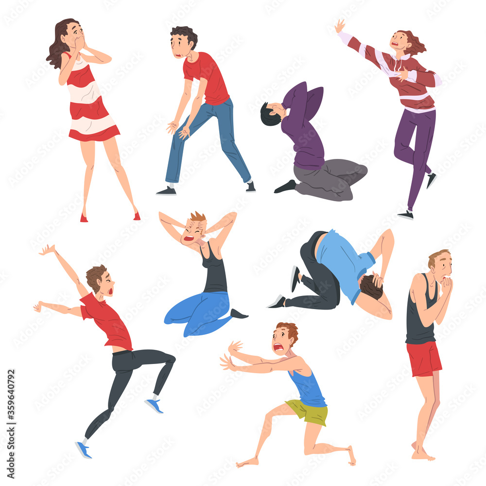 Scared and Panicked People Set, Worried or Scared Nervous Men and Women, Human Emotions and Feelings Vector Illustration Scared and Panicked People Set, Worried or Scared Nervous Men and Women, Human Emotions and Feelings Vector Illustration