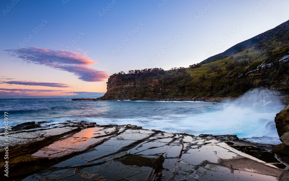 Wave, cliff, rock, sunset and more in Royal National Park of Australia