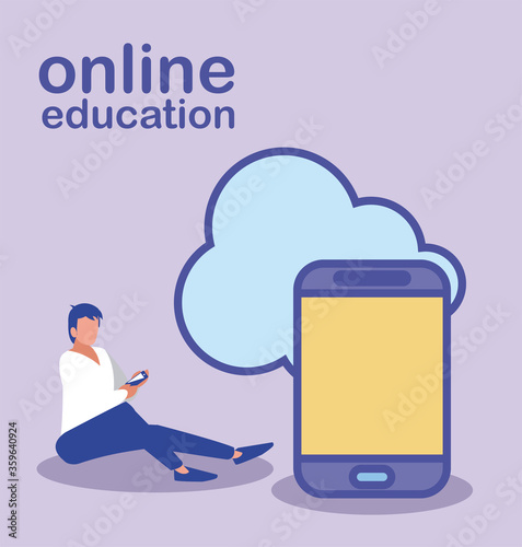 man with smartphone online education