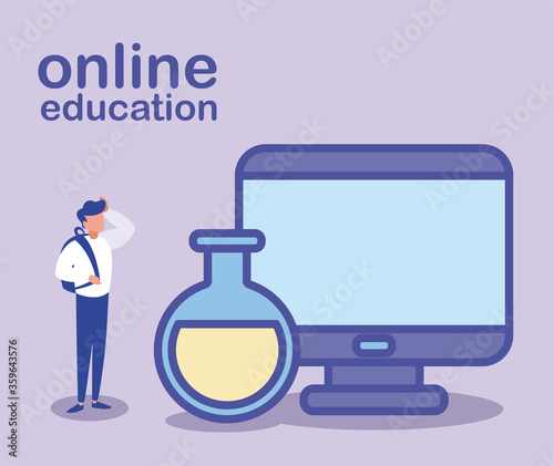 man with desktop computer, online education
