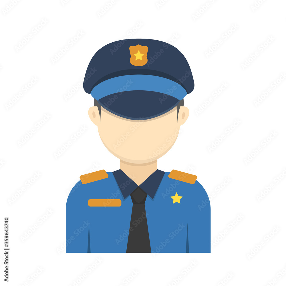 Policeman avatar vector with flat design isolated on white background. Policeman icon with colorful design Policeman avatar vector with flat design isolated on white background. Policeman icon with colorful design