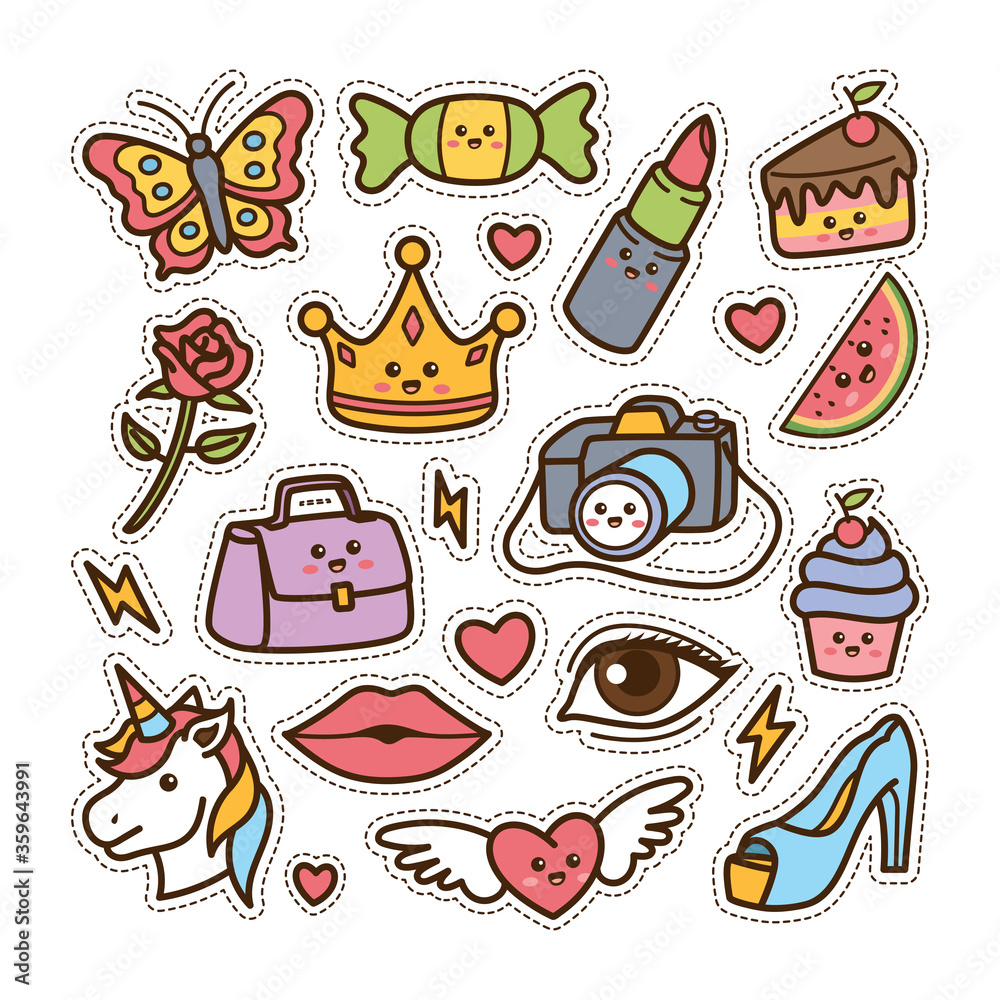 Fashion patch set. Element for designs, label, sticker, patch, greeting card and print design