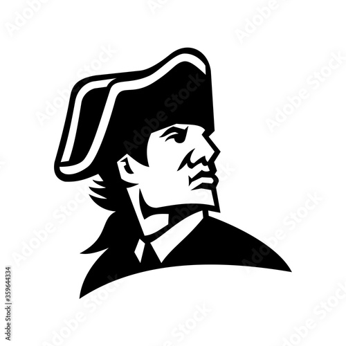 Fotobehang American Revolution General Looking to Side Mascot Black and White