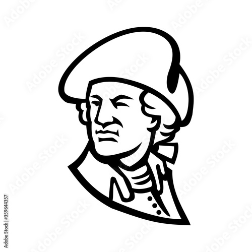 Bust of President George Washington Looking to Side Mascot Black and White