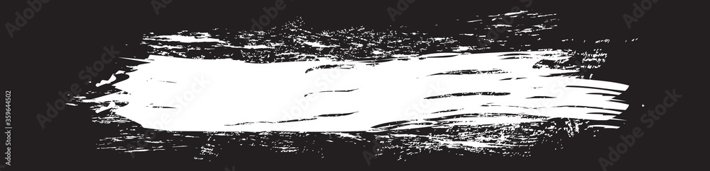 White brush stroke isolated on black background. Trendy brush stroke for white ink paint, grunge backdrop, dirt banner, watercolor design and dirty texture. Brush stroke vector illustration