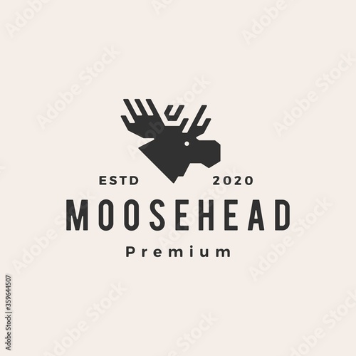 moose head hipster vintage logo vector icon illustration
