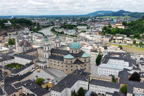 Rooftops buildings cityscape of Salzburg. City view of Salzburg. Salzburg architecture landscape. Austria