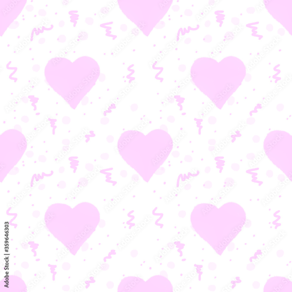 seamless pattern with hearts and confettis on white 