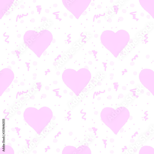 seamless pattern with hearts and confettis on white 