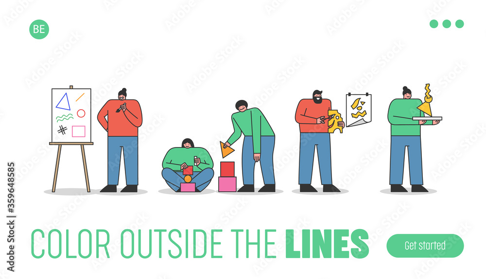 Fototapeta premium Set of landing pages with creative arstists. People painting, glueing, making figures and sculptures