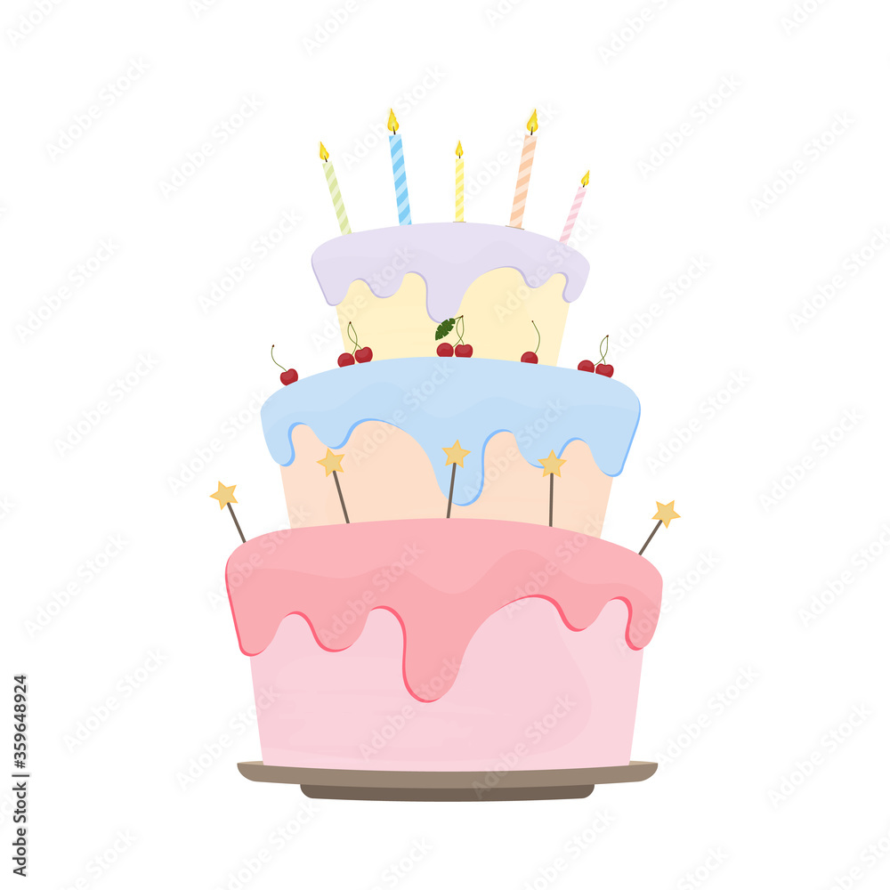 Holiday cake in a flat style. The cake is isolated on a white background.
Good for designing birthday cards. Vector. Holiday cake in a flat style. The cake is isolated on a white background.
Good for designing birthday cards. Vector.