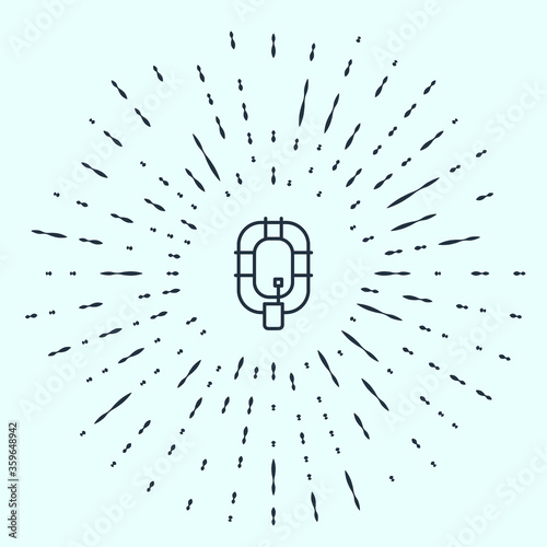 Black line Inflatable boat icon isolated on grey background. Rafting boat. Water sports, extreme sports, holiday, vacation. Abstract circle random dots. Vector.