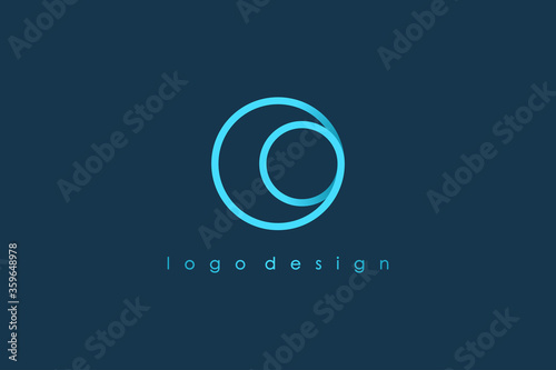 Abstract Initial Letter O Logo. Blue Circular Rounded Line Infinity Style isolated on Blue Background. Usable for Business and Technology Logos. Flat Vector Logo Design Template Element. photo