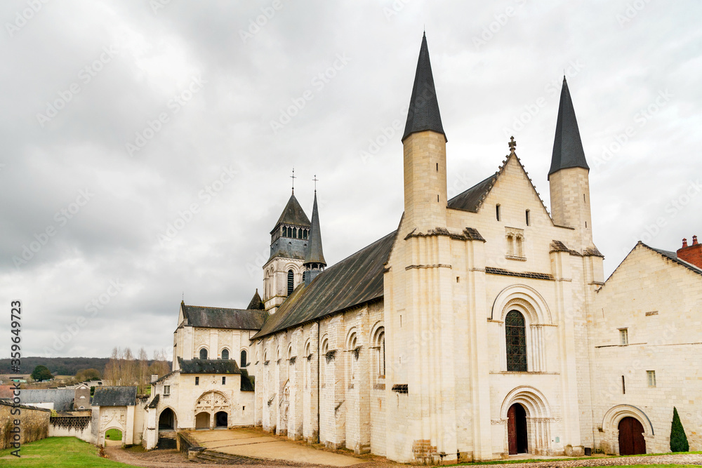 Medieval Royal Abbey of Fontevraud, burial place of Henry II, Eleanor of Aquitaine, and King Richard the Lionheart near Chinon in Loire valley, France