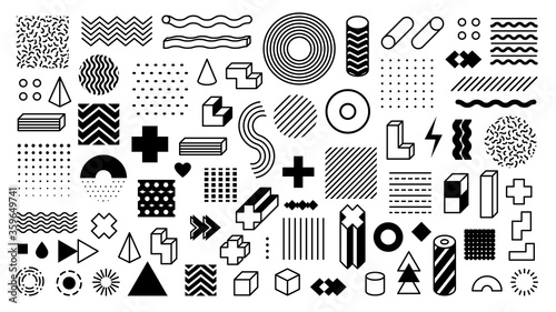 Memphis geometric shapes. Trendy graphic element. Different shape funky graphic silhouette for design. Vector isolated elements