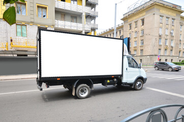 Commercial truck with empty mockup banner on a van