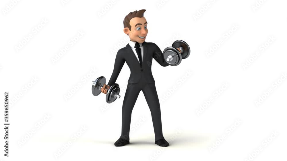Fun 3D cartoon business man with weights Fun 3D cartoon business man with weights