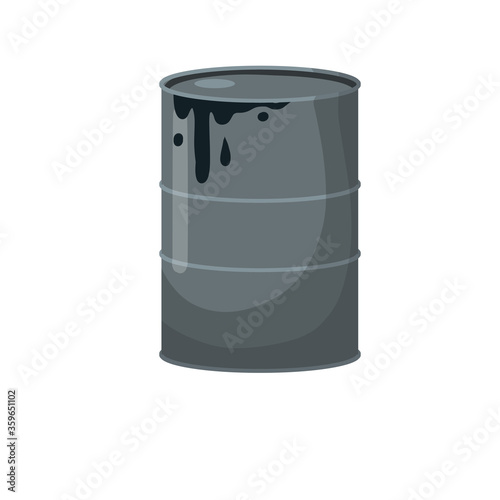 Barrel of oil. Combustible fossil fuel. Petroleum packaging. Black Tank with gasoline. Resource-based economy and industry.