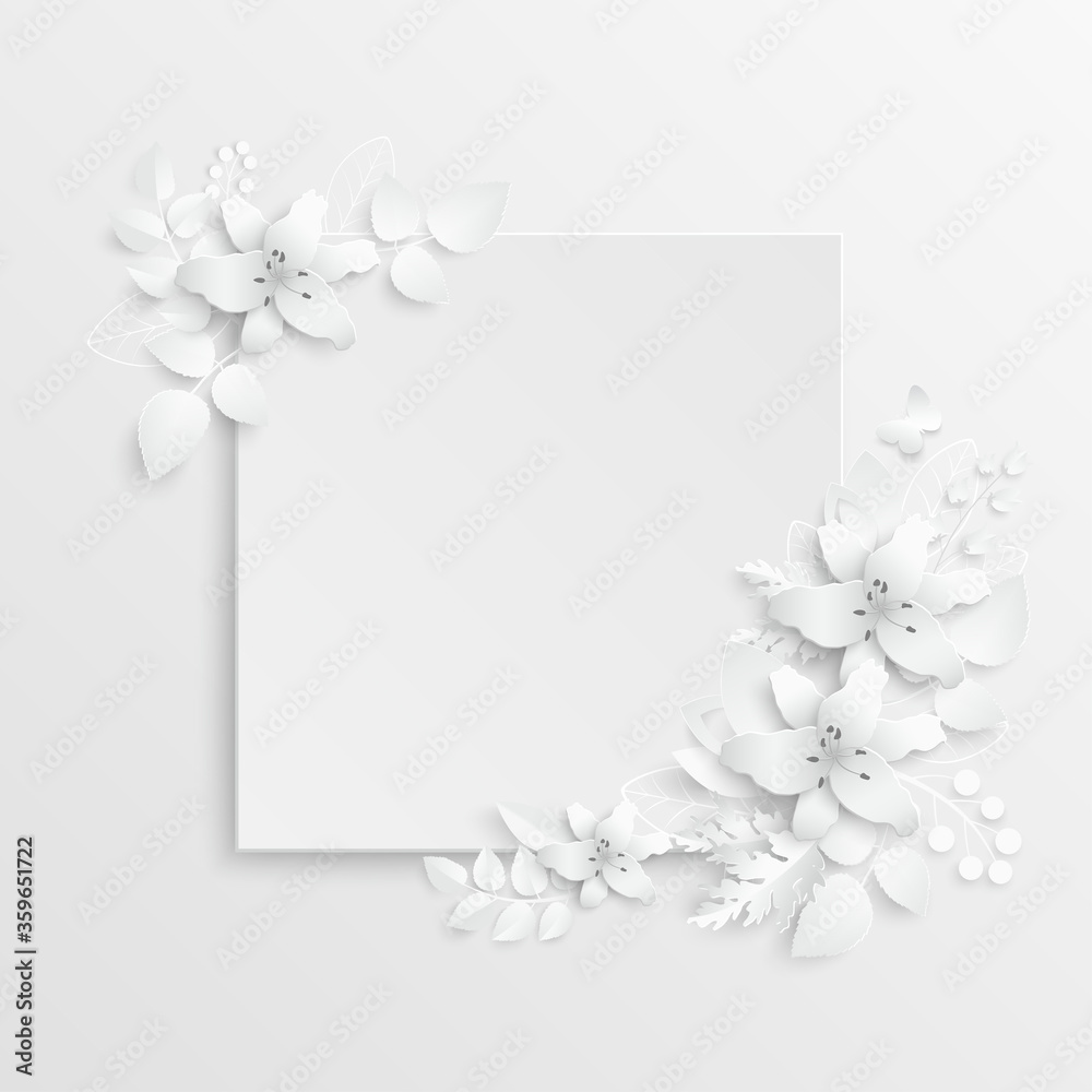 Paper flower. White lilies cut from paper. Vector illustration. Paper flower. White lilies cut from paper. Vector illustration.