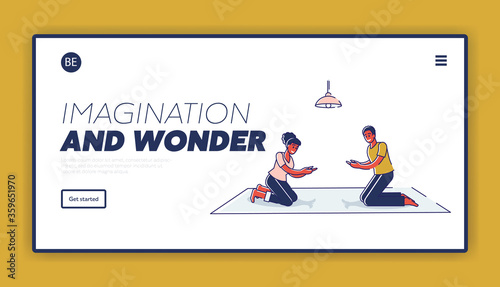 Landing page with kids playing shadow hand animal puppet theater sitting on floor together