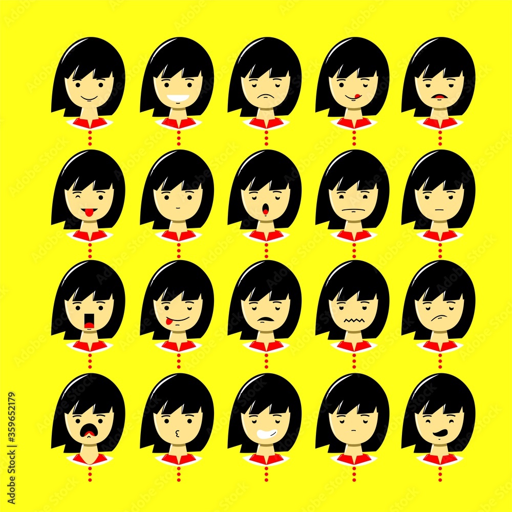 Woman with different facial expression set. Emotions and feelings. Illustration vector Woman with different facial expression set. Emotions and feelings. Illustration vector