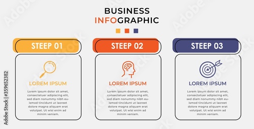 Business Infographic design template Vector with icons and 3 three options or steps. Can be used for process diagram, presentations, workflow layout, banner, flow chart, info graph