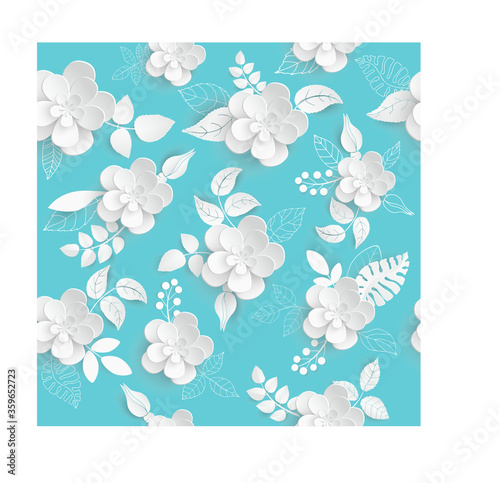 Paper flower. White roses cut from paper. Vector illustration.