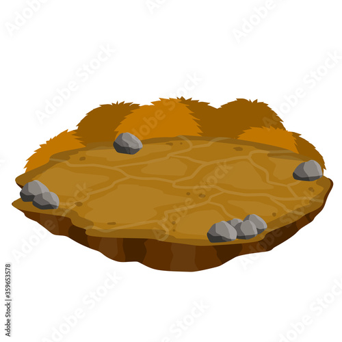 Dry land steppes and deserts. element of game and background. Dirt and dust. Brown floor. Cartoon illustration. Platform to the ground