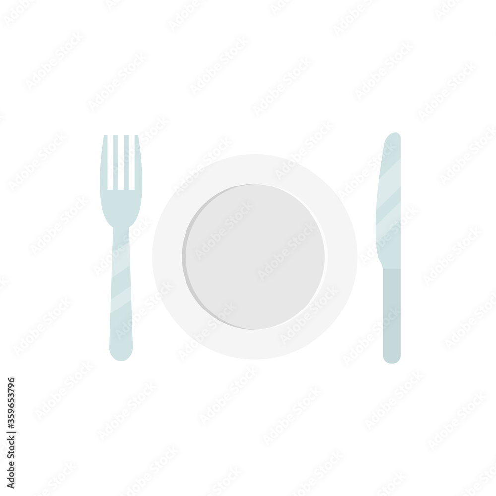 Fork and knife flat, fork knife and plate icon, vector illustration isolated on white background Fork and knife flat, fork knife and plate icon, vector illustration isolated on white background