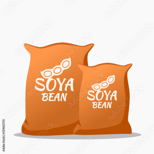 Soybean or Soya Bean Raw Food Material or Animal Feed Material in Sack Bag Icon Logo Illustration Vector. Agriculture and Farming Element. Can be Used for Web, Mobile, Infographic & Print