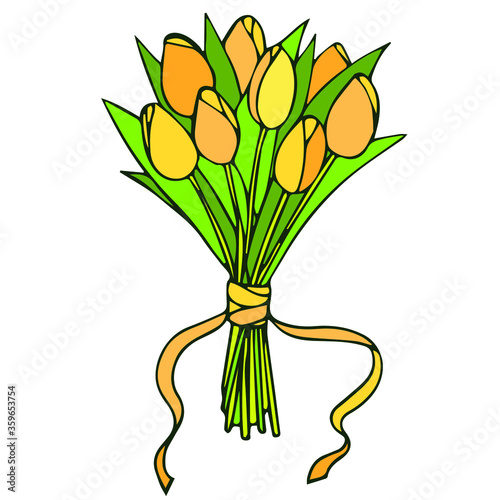 Hand drawn bouquet of yellow tulips