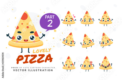 Vector set of cartoon images of Pizza. Part 2