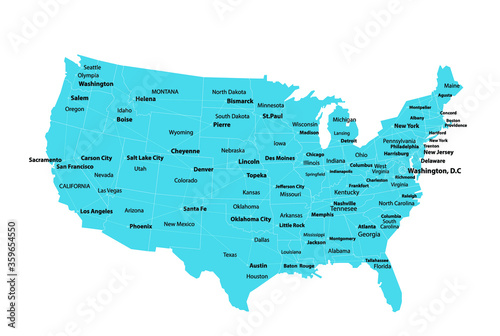 United States Of America Vector color version with state names