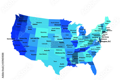 United States Of America Vector color version with state names