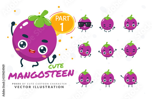Vector set of cartoon images of Mangosteen. Part 1
