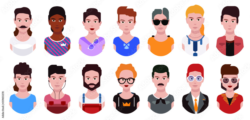 User avatars, avatars with faces and heads for social network ( Male and female faces ) User avatars, avatars with faces and heads for social network ( Male and female faces )