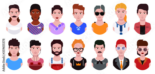 Fototapeta Naklejka Na Ścianę i Meble -  User avatars, avatars with faces and heads for social network ( Male and female faces )