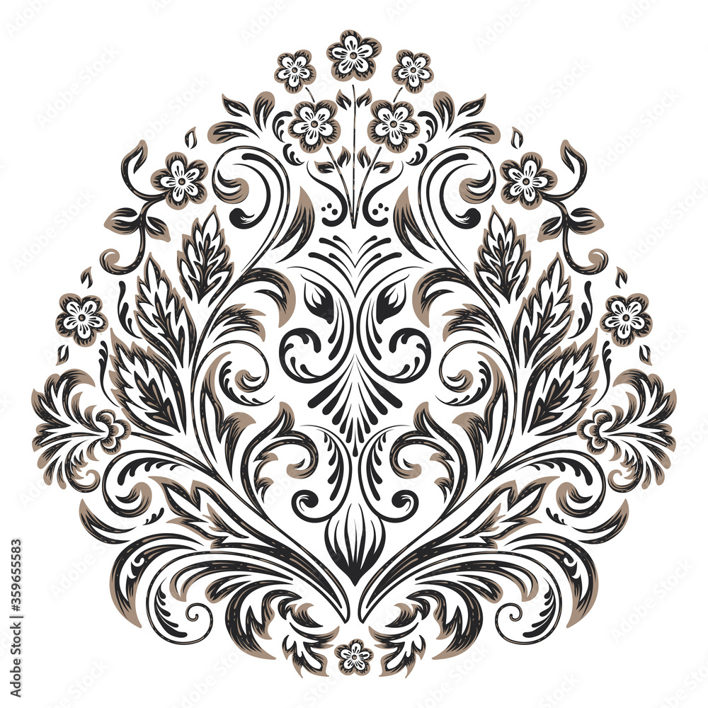 Vector damask element. Isolated damask central illistration. Classical luxury old fashioned damask ornament, royal victorian texture for wallpapers, textile, wrapping Vector damask element. Isolated damask central illistration. Classical luxury old fashioned damask ornament, royal victorian texture for wallpapers, textile, wrapping